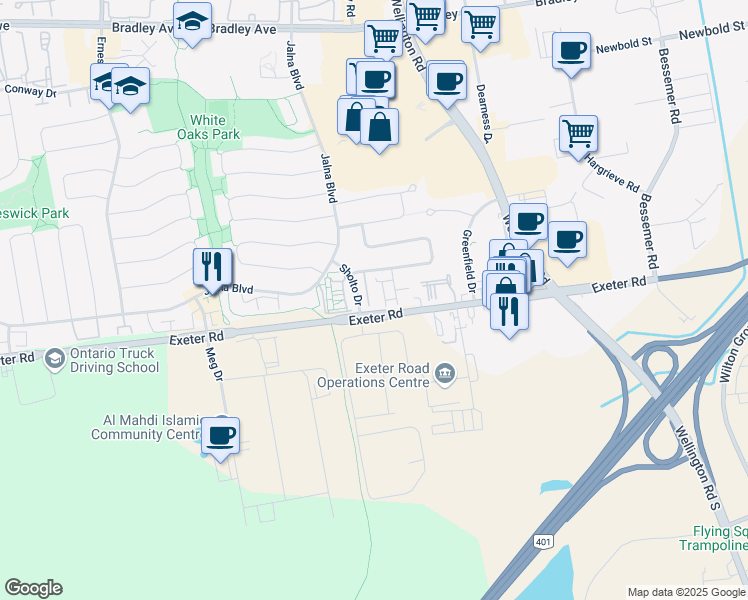 map of restaurants, bars, coffee shops, grocery stores, and more near 100 Stroud Crescent in London