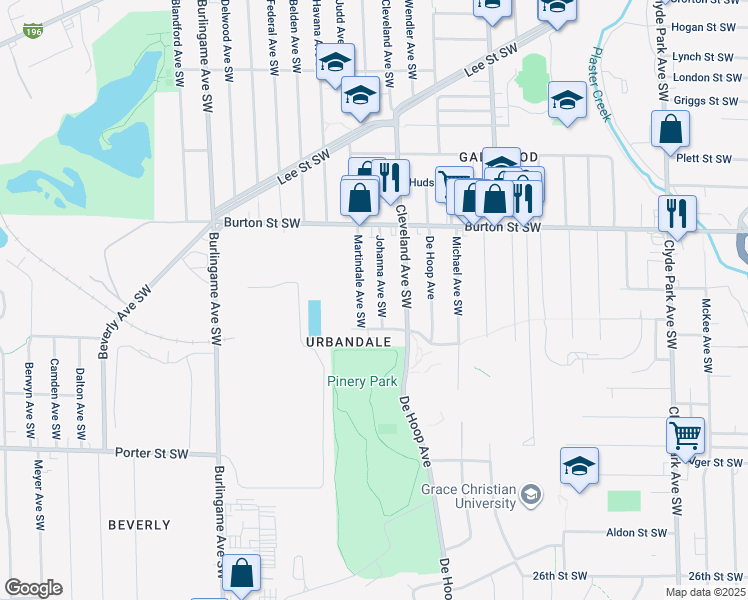map of restaurants, bars, coffee shops, grocery stores, and more near 2134 Martindale Avenue Southwest in Wyoming