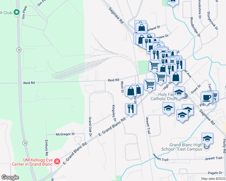 map of restaurants, bars, coffee shops, grocery stores, and more near 11315 Grand Oak Drive in Grand Blanc