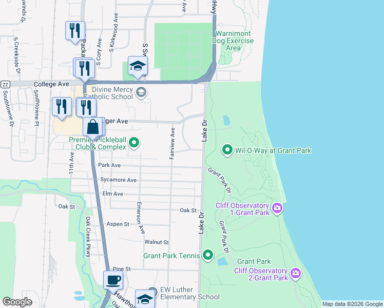 map of restaurants, bars, coffee shops, grocery stores, and more near 513 Brookdale Court in South Milwaukee
