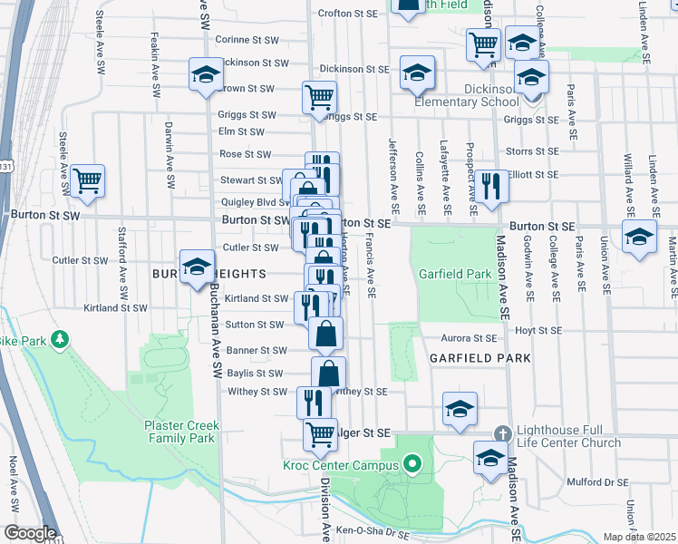map of restaurants, bars, coffee shops, grocery stores, and more near 2059 Horton Avenue Southeast in Grand Rapids