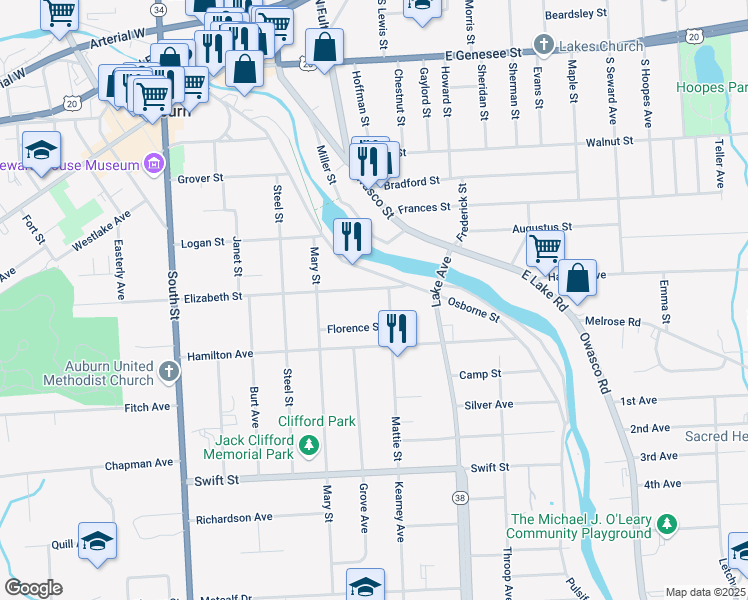 map of restaurants, bars, coffee shops, grocery stores, and more near 11 Mattie Street in Auburn