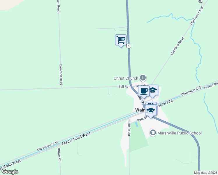 map of restaurants, bars, coffee shops, grocery stores, and more near 32161 Bell Road in Wainfleet