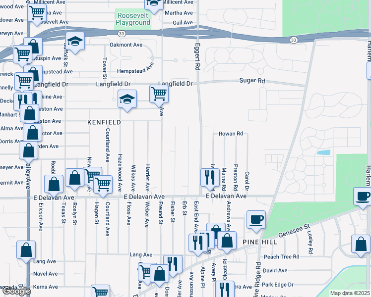 map of restaurants, bars, coffee shops, grocery stores, and more near 97 Wright Avenue in Buffalo