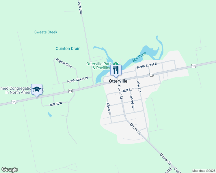 map of restaurants, bars, coffee shops, grocery stores, and more near 20 Mill Street West in Otterville