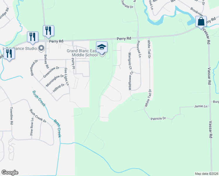 map of restaurants, bars, coffee shops, grocery stores, and more near 6308 Lismore Circle in Grand Blanc