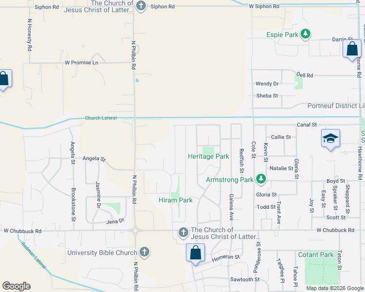map of restaurants, bars, coffee shops, grocery stores, and more near 5081 Constitution Avenue in Pocatello
