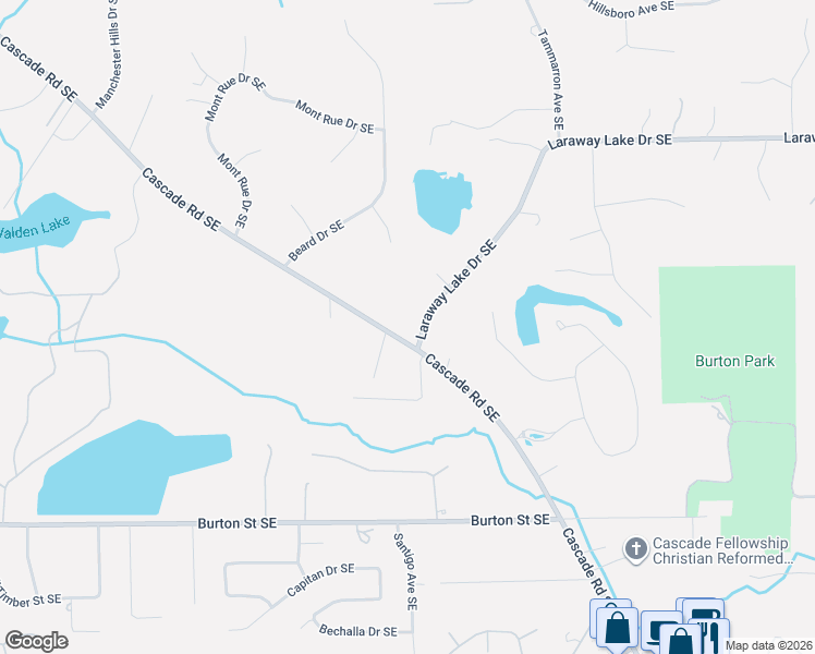 map of restaurants, bars, coffee shops, grocery stores, and more near 6405 Cascade Road Southeast in Grand Rapids