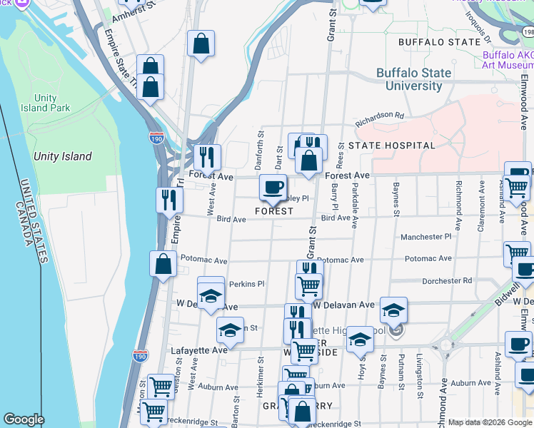 map of restaurants, bars, coffee shops, grocery stores, and more near in Ridgeway