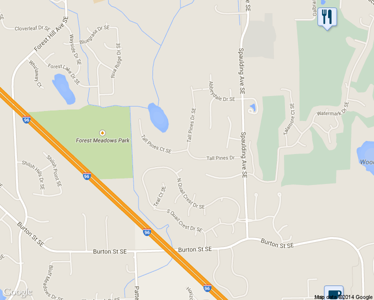 map of restaurants, bars, coffee shops, grocery stores, and more near 4961 Tall Pines Court Southeast in Grand Rapids