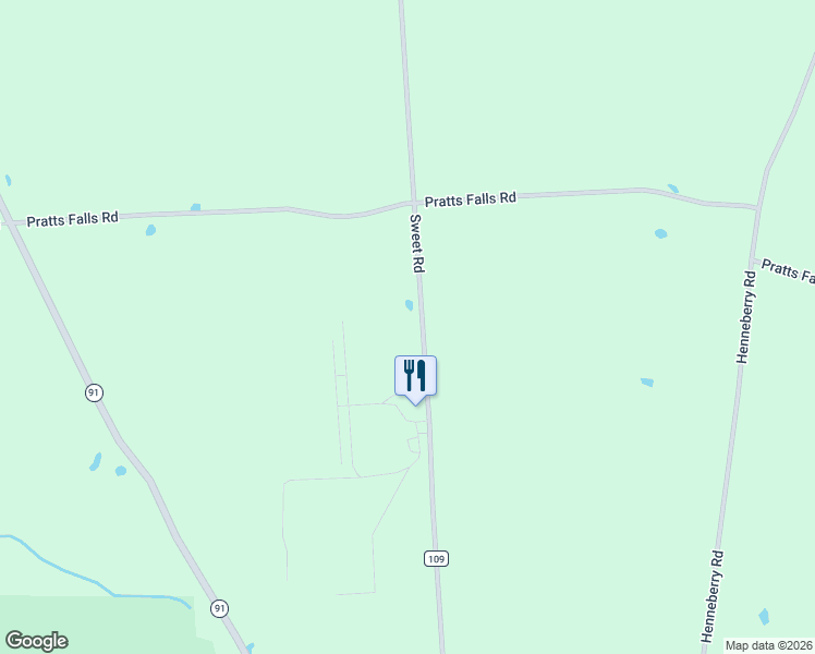 map of restaurants, bars, coffee shops, grocery stores, and more near 3199 Sweet Road in Jamesville