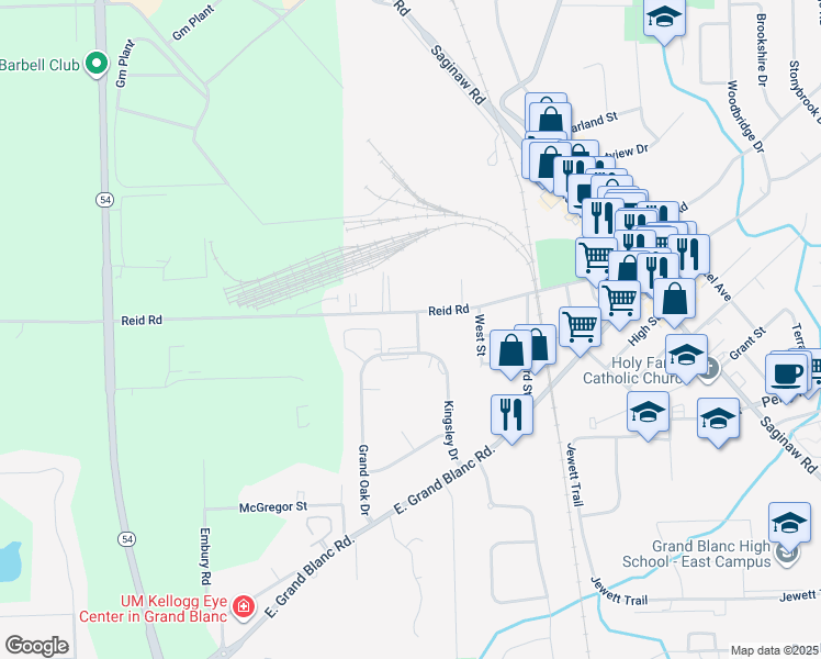map of restaurants, bars, coffee shops, grocery stores, and more near 11284 Grand Oak Drive in Grand Blanc