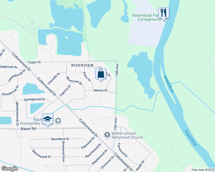 map of restaurants, bars, coffee shops, grocery stores, and more near 1046 Lumina Drive in Georgetown Township