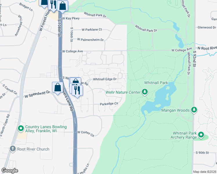 map of restaurants, bars, coffee shops, grocery stores, and more near 10209 Whitnall Edge Drive in Franklin