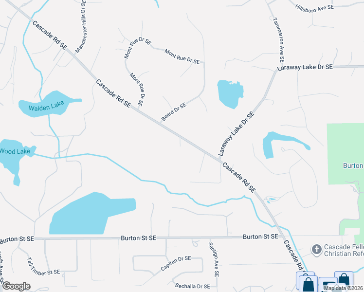 map of restaurants, bars, coffee shops, grocery stores, and more near 6271 Cascade Road Southeast in Grand Rapids