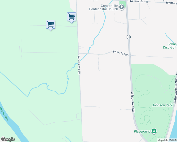 map of restaurants, bars, coffee shops, grocery stores, and more near 2090 Kenowa Avenue Southwest in Grand Rapids