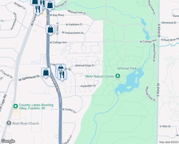 map of restaurants, bars, coffee shops, grocery stores, and more near 10209 Whitnall Edge Drive in Franklin