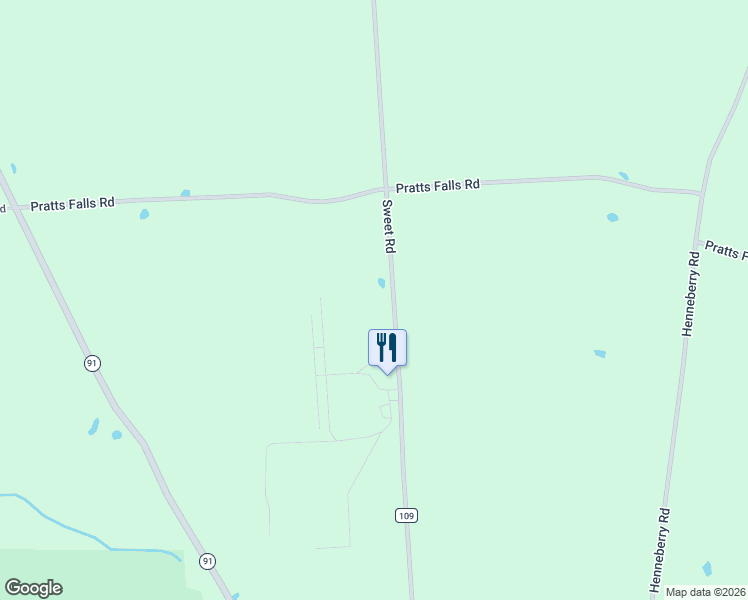 map of restaurants, bars, coffee shops, grocery stores, and more near 3199 Sweet Road in Jamesville