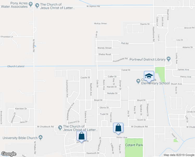 map of restaurants, bars, coffee shops, grocery stores, and more near 5145 Cole Street in Pocatello