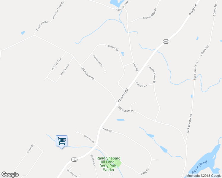 map of restaurants, bars, coffee shops, grocery stores, and more near 44 Old Auburn Road in Derry