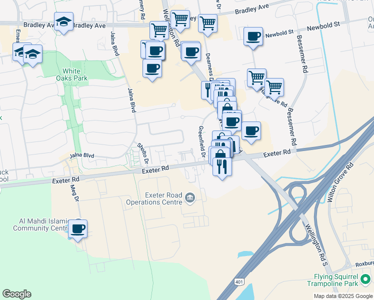 map of restaurants, bars, coffee shops, grocery stores, and more near 62 Stroud Crescent in London