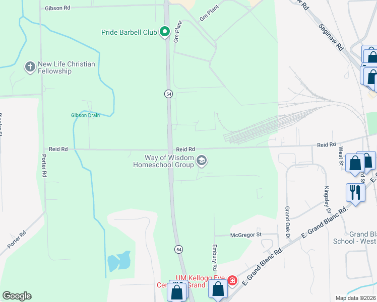 map of restaurants, bars, coffee shops, grocery stores, and more near 2871-3259 Reid Road in Grand Blanc