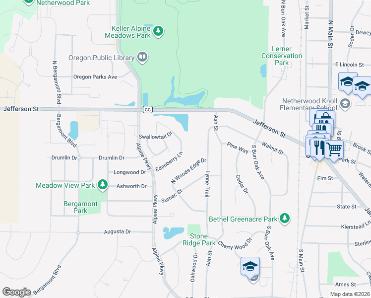 map of restaurants, bars, coffee shops, grocery stores, and more near 720 Edenberry Lane in Oregon