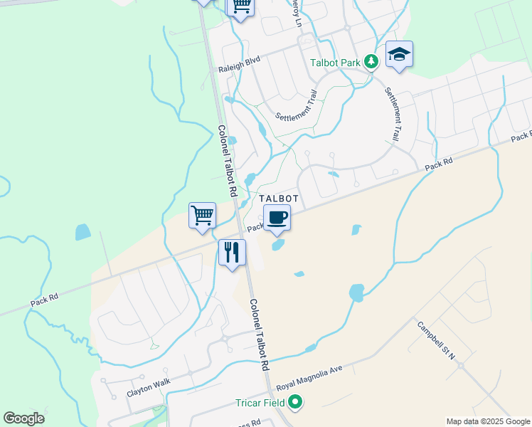 map of restaurants, bars, coffee shops, grocery stores, and more near 3535 Loyalist Court in London