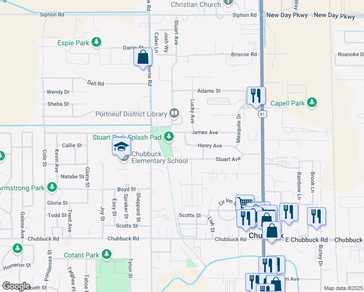 map of restaurants, bars, coffee shops, grocery stores, and more near 5146 Henry Avenue in Pocatello