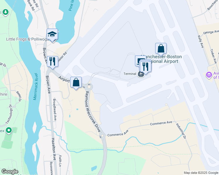 map of restaurants, bars, coffee shops, grocery stores, and more near 64 Shephard Drive in Manchester