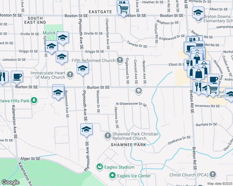 map of restaurants, bars, coffee shops, grocery stores, and more near in Grand Rapids