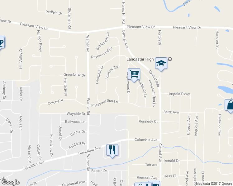 map of restaurants, bars, coffee shops, grocery stores, and more near 5 Idlebrook Court in Lancaster