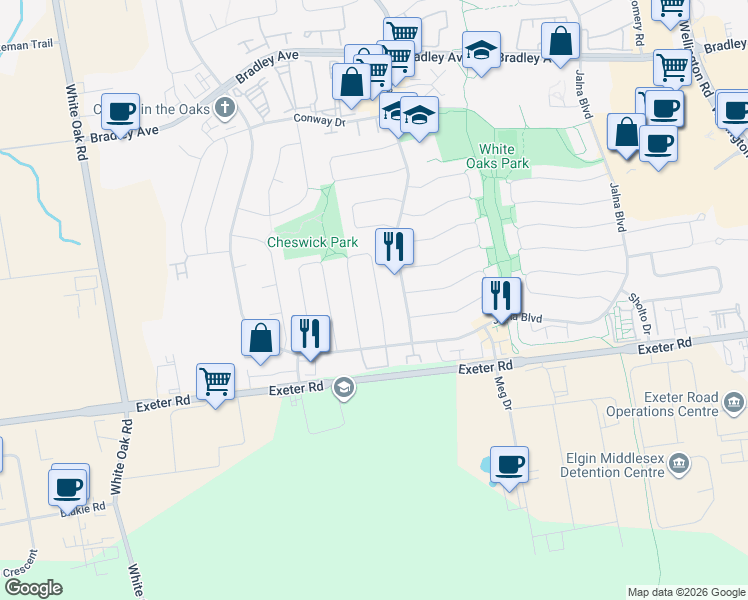 map of restaurants, bars, coffee shops, grocery stores, and more near 25 Augusta Crescent in London