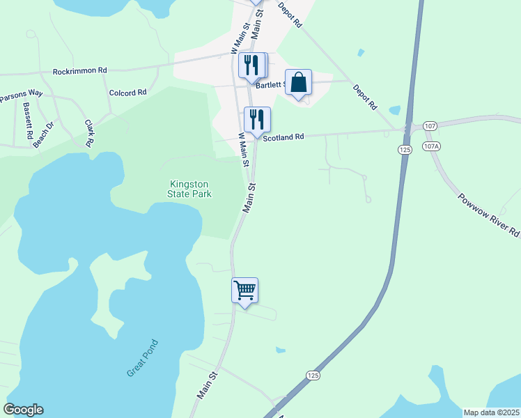 map of restaurants, bars, coffee shops, grocery stores, and more near 111 Main Street in Kingston