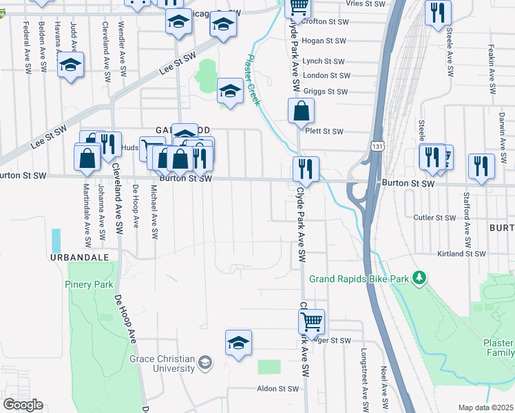 map of restaurants, bars, coffee shops, grocery stores, and more near 2030 Roos Avenue Southwest in Wyoming