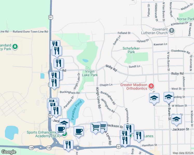 map of restaurants, bars, coffee shops, grocery stores, and more near 1009 Kings Lynn Road in Stoughton