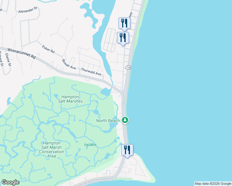 map of restaurants, bars, coffee shops, grocery stores, and more near 580 Winnacunnet Road in Hampton