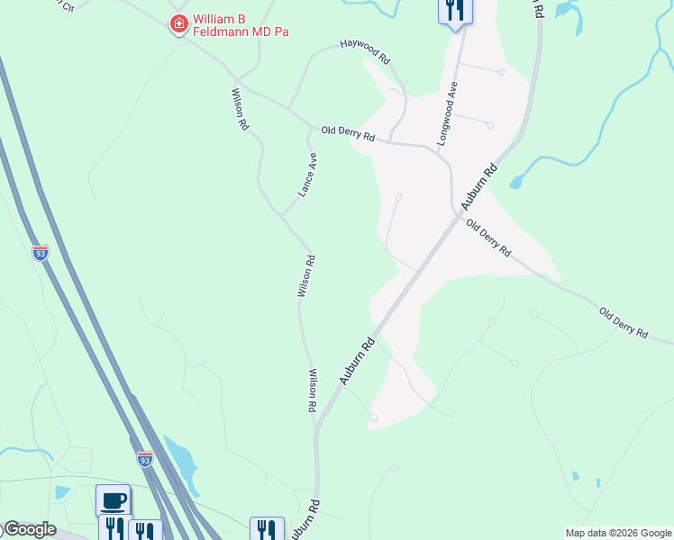 map of restaurants, bars, coffee shops, grocery stores, and more near 26 Wilson Road in Londonderry