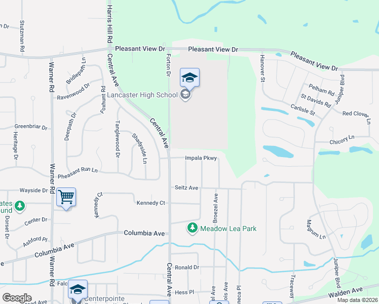 map of restaurants, bars, coffee shops, grocery stores, and more near 74 Impala Parkway in Lancaster