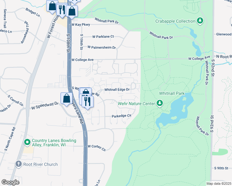 map of restaurants, bars, coffee shops, grocery stores, and more near 10259 Whitnall Edge Drive in Franklin