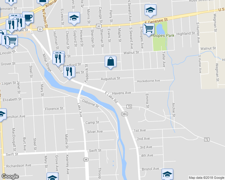 map of restaurants, bars, coffee shops, grocery stores, and more near 7 Havens Avenue in Auburn