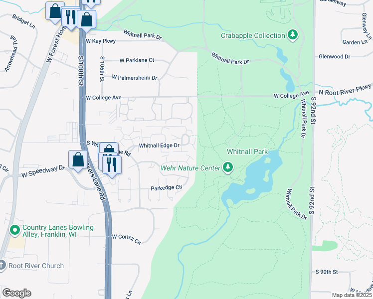 map of restaurants, bars, coffee shops, grocery stores, and more near 10081 Whitnall Edge Drive in Franklin