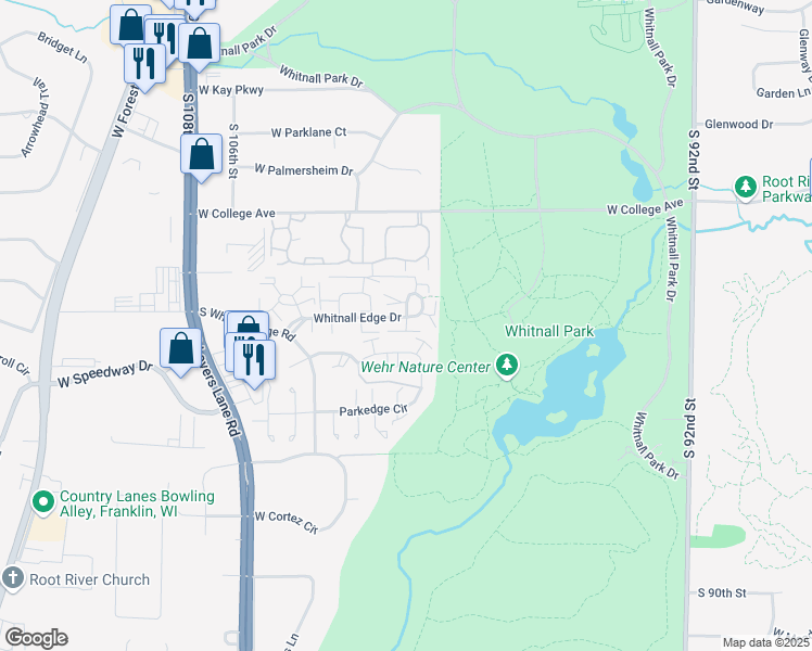 map of restaurants, bars, coffee shops, grocery stores, and more near 10081 Whitnall Edge Drive in Franklin