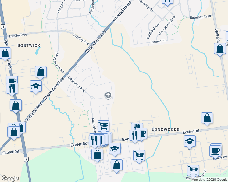 map of restaurants, bars, coffee shops, grocery stores, and more near 3756 Stewart Avenue in London