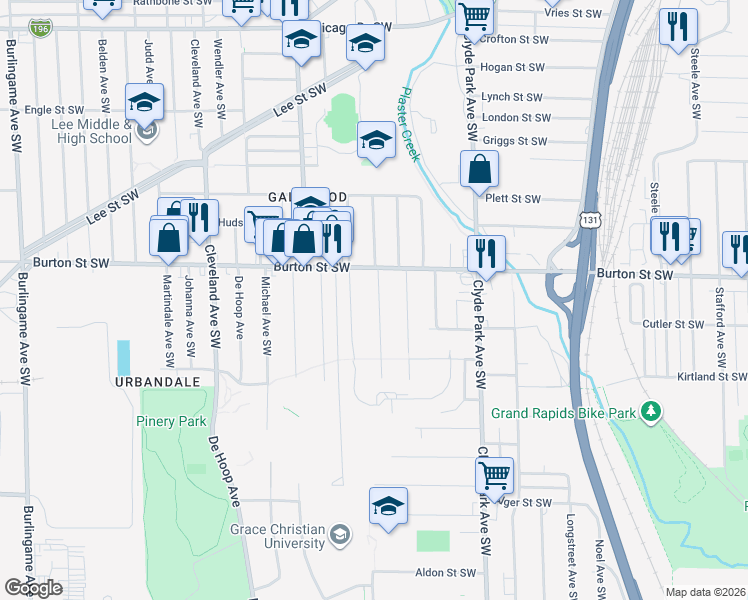map of restaurants, bars, coffee shops, grocery stores, and more near 2035 Galewood Avenue Southwest in Wyoming