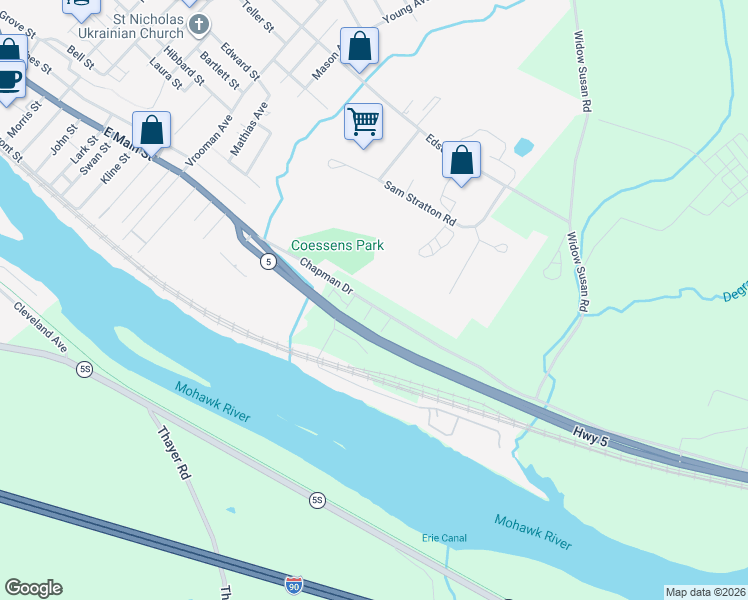map of restaurants, bars, coffee shops, grocery stores, and more near 328 Chapman Drive in Amsterdam