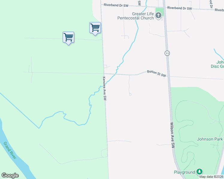 map of restaurants, bars, coffee shops, grocery stores, and more near 2090 Kenowa Avenue Southwest in Grand Rapids