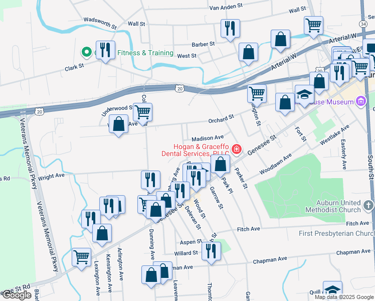 map of restaurants, bars, coffee shops, grocery stores, and more near 28 Pleasant Street in Auburn