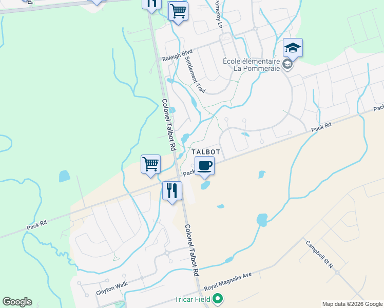 map of restaurants, bars, coffee shops, grocery stores, and more near 6960 Loyalist Place in London