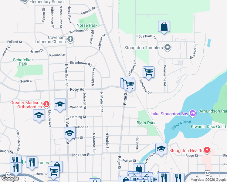 map of restaurants, bars, coffee shops, grocery stores, and more near 341 Roby Rd in Stoughton